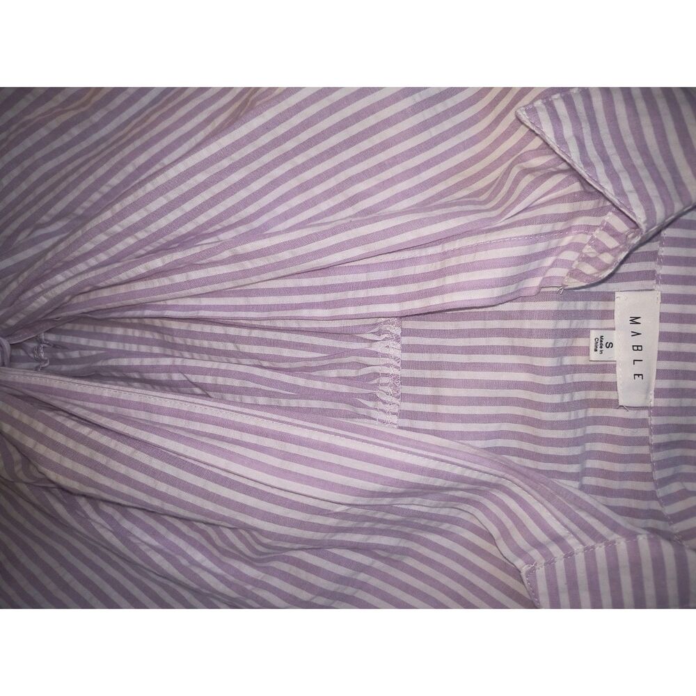 Size S, NWOT, Purple & White Tie Front Maxi Dress | Cotton Coastal Preppy Flare - Picture 7 of 8